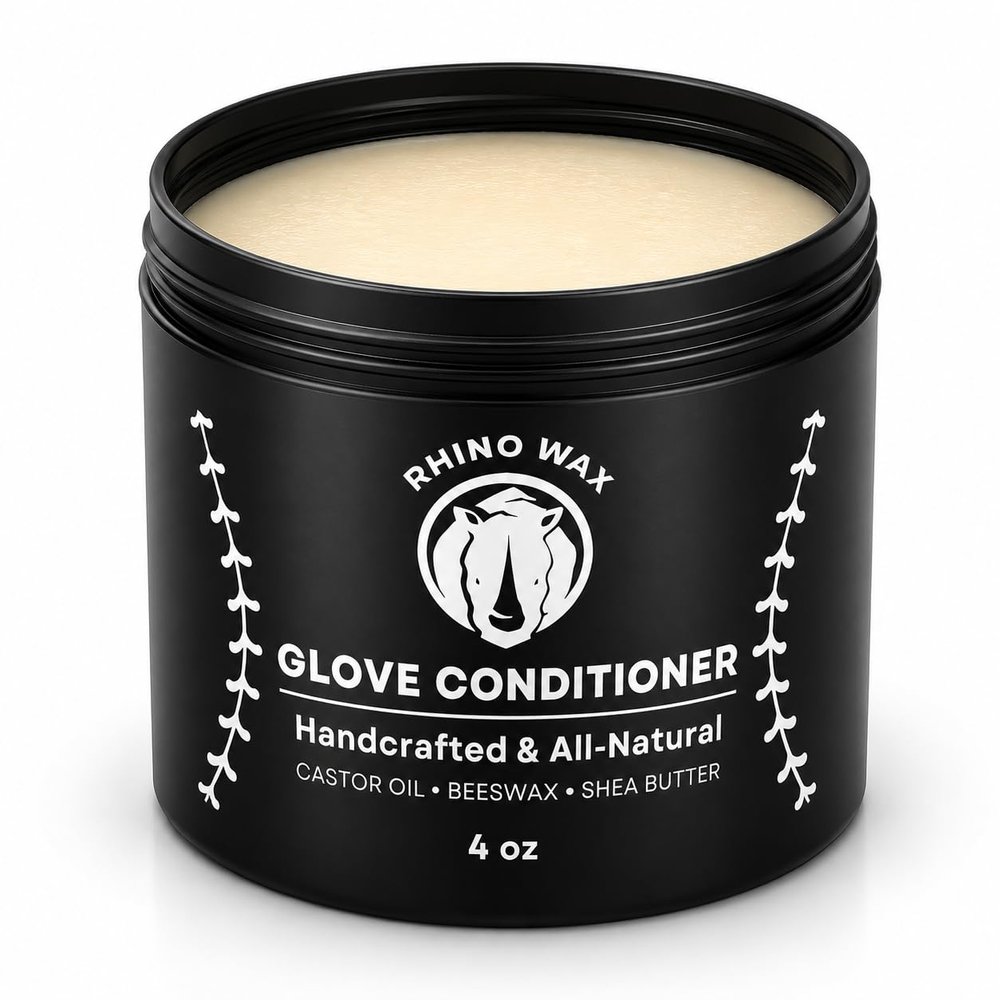 Rhino Wax - Baseball Glove Conditioner - 4 oz - Premium Leather Mitt Balm for Ball Gloves or Softball Mitts - Deeply Moisturizes - Speeds up Break-In time - Easy to Use - No Mess - Proudly Made in USA