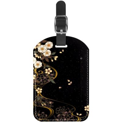 2 Pack Luggage Tags for Suitcase,Japanese Retro Cherry Blossom,Leather ID Labels Loop Privacy Cover for Travel Bag
