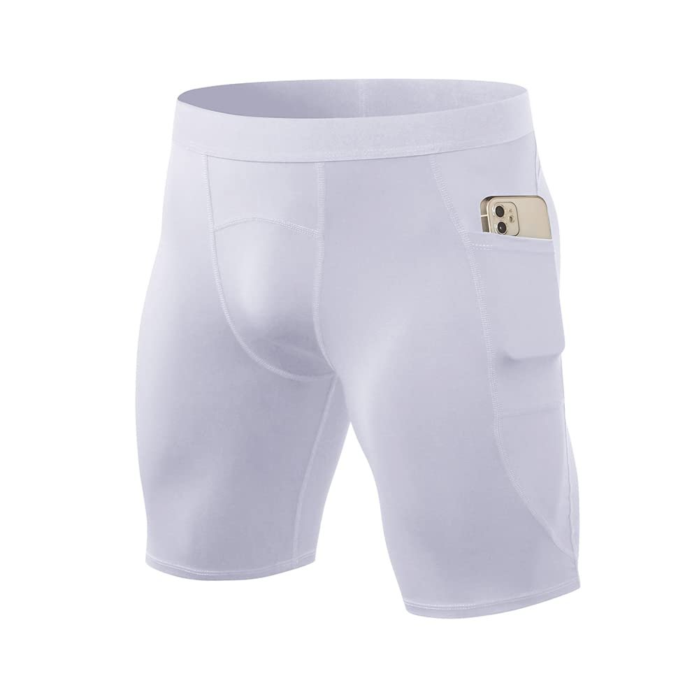 CARGFM Compression Shorts for Men, Basketball Running Tights Cool Dry Spandex Underwear Workout Gym Athletic Baselayer White