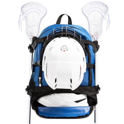 MARITTON Lacrosse Bag Backpack Large Backpack Holds All Lacrosse or Field Hockey Equipment - Two Stick Holders and Separate Cleats Shoe Compartment. (BLUE)