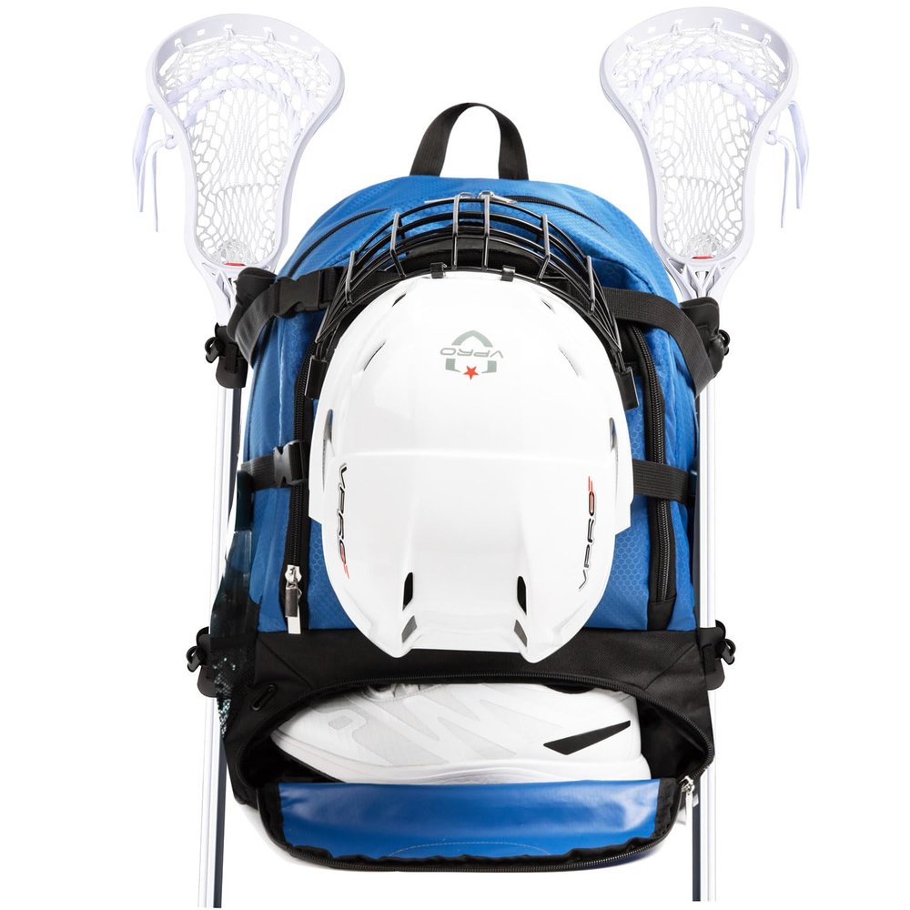 MARITTON Lacrosse Bag Backpack Large Backpack Holds All Lacrosse or Field Hockey Equipment - Two Stick Holders and Separate Cleats Shoe Compartment. (BLUE)