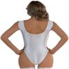 Linjinx Women's Glossy High Cut Bodysuit Sleeveless One-Piece Workout Fitness Gymnastics Leotard White Large view 2