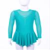 JEATHA Kids Girls Figure Ice Skating Dress Sparkle Rhinestones Mesh Long Sleeve Ballet Dance Leotard Dress Lake Green A 12 view 2