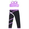 Hansber Kids Girls Gymnastics Crop Top with Leggings Set 2 Piece Dance Sports Outfits Gym Yoga Running Activewear Lavender 16 view 3