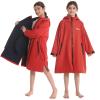 Hiturbo Kids Waterproof Swim Parka: Thin Fleece Swimming Coat - Oversized Swimmer Jacket - Knee Length Swim Team Outfit (9-13Y, Red) view 1