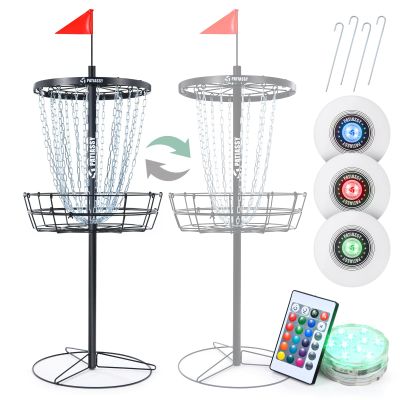 Patiassy Portable Disc Golf Basket With 24/12 Chains for Two Difficulty Levels of Practice Target for Night Practice