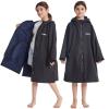 Hiturbo Kids Waterproof Swim Parka: Thin Fleece Swimming Coat - Oversized Swimmer Jacket - Knee Length Swim Team Outfit (9-13Y, Black) view 1