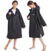 Hiturbo Kids Waterproof Swim Parka: Thin Fleece Swimming Coat - Oversized Swimmer Jacket - Knee Length Swim Team Outfit (9-13Y, Black) view 2