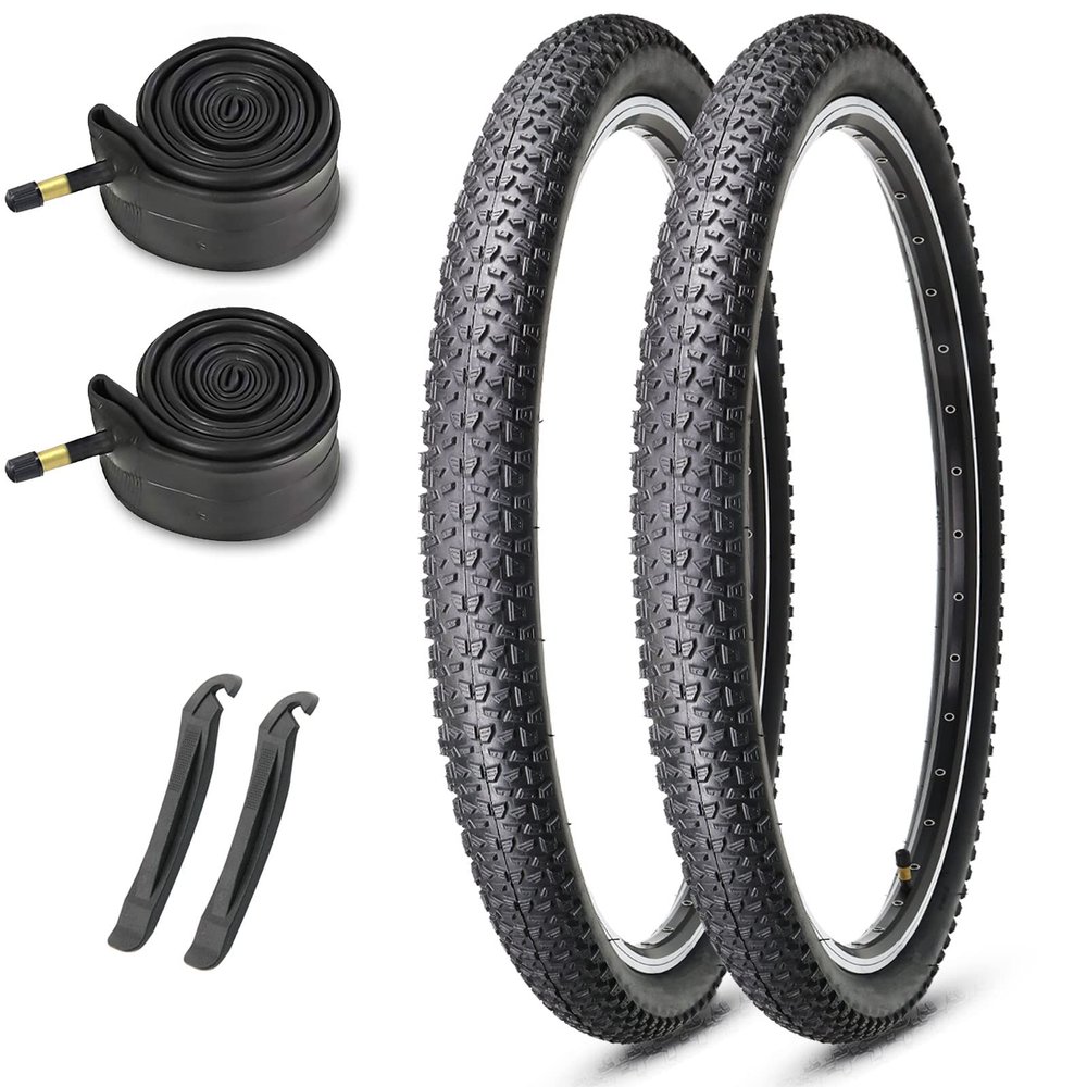 27.5x2.125 Inch Mountain Bike Tires Set: 2-Pack with 27.5" Folding MTB Replacement Tires, Inner Tubes & Levers, Steel Bead All-Terrain High-Performance Durable for Off-Road, Street & Trail Adventures