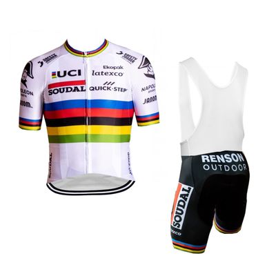 2023 Pro Team Soudal Quick Step Rainbow White Cycling Jersey Set For Men,Breathable MTB Bike Shirt Bib Short Kits GEL Paddad (5XL)