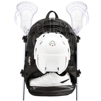MARITTON Lacrosse Bag Backpack Large Backpack Holds All Lacrosse or Field Hockey Equipment - Two Stick Holders and Separate Cleats Shoe Compartment. (BLK)