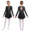 JEATHA Kids Girls Figure Ice Skating Dress Sparkle Rhinestones Mesh Long Sleeve Ballet Dance Leotard Dress Black Flower 8 view 1
