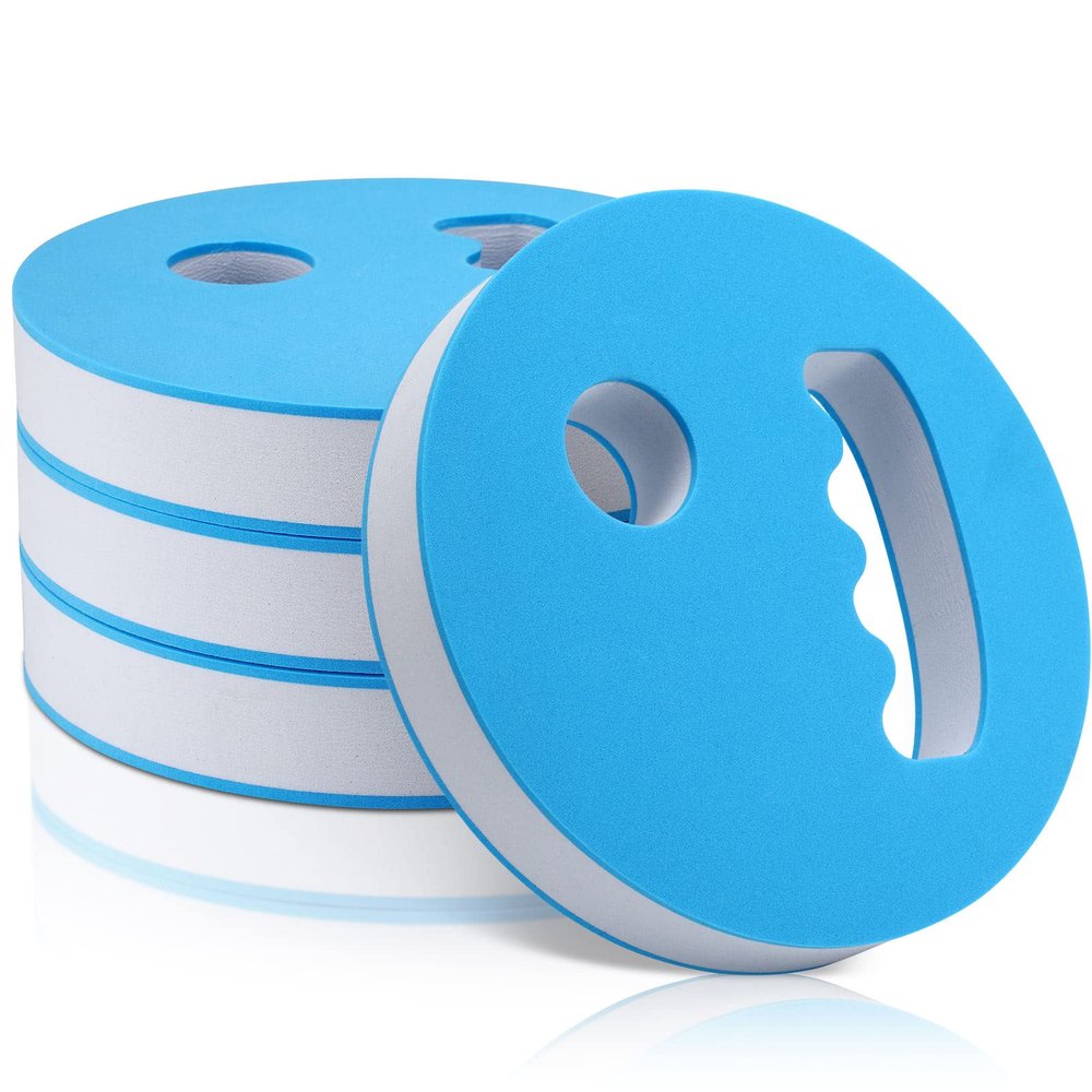 Hungdao 4 Pcs Water Exercise Discs Water Weights for Pool Exercise Set EVA Foam Aerobic Equipment for Adults Hand Held Pool Resistance for Swimming Beginners Arthritis(White and Blue)