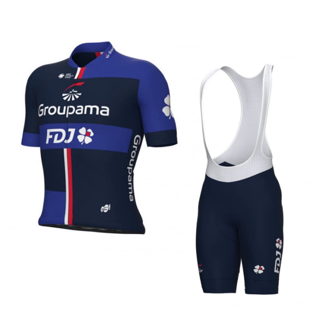 2023 Pro Team Groupama FDJ Cycling Jersey Set For Men,Breathable MTB Bike Shirt Bib Short Kits GEL Paddad (M)