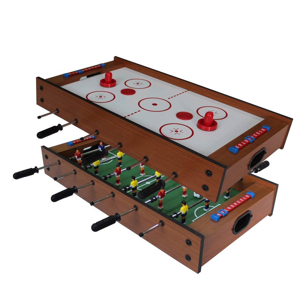 KICK Duo 30" Mini Tabletop 2-in-1 Game Table  Foosball & Air Hockey for Kids with Uniformed Players, Chrome Rods, Premium Bearings & Full Accessories  Portable & Durable