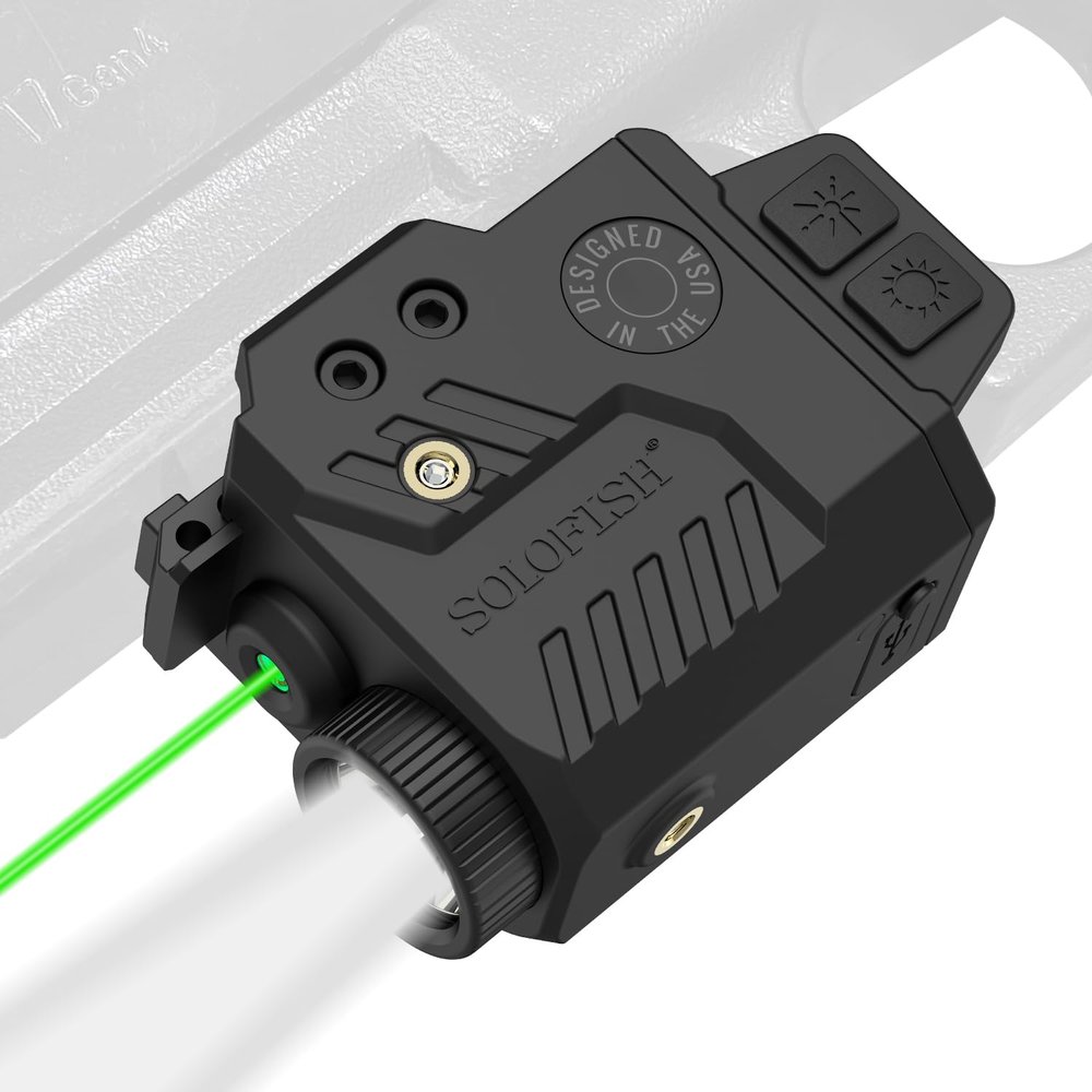 Solofish 800 Lumens Pistol Light Laser Combo, Strobe Function for Green/Red/Blue Laser and Tactical Light with Slidable Rail Fits Guns w/Rail