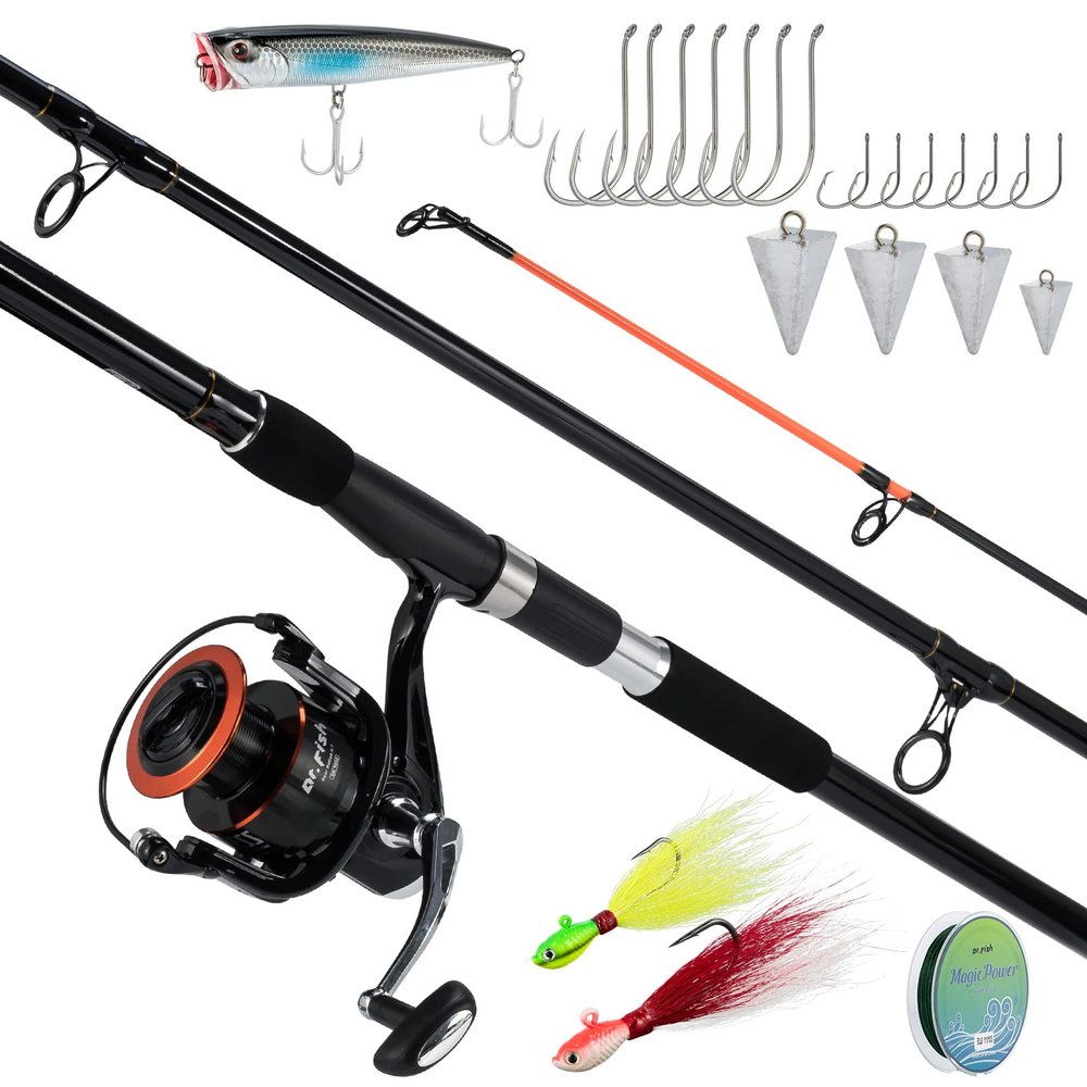 Dr.Fish Surf Fishing Rod and Reel Combo, Saltwater Fishing Gear Set, 12ft Surf Rod 8000 Spinning Reel 9+1 BB, Offshore Spinning Pole Kit Equipment Set Striper Pompano Flounder