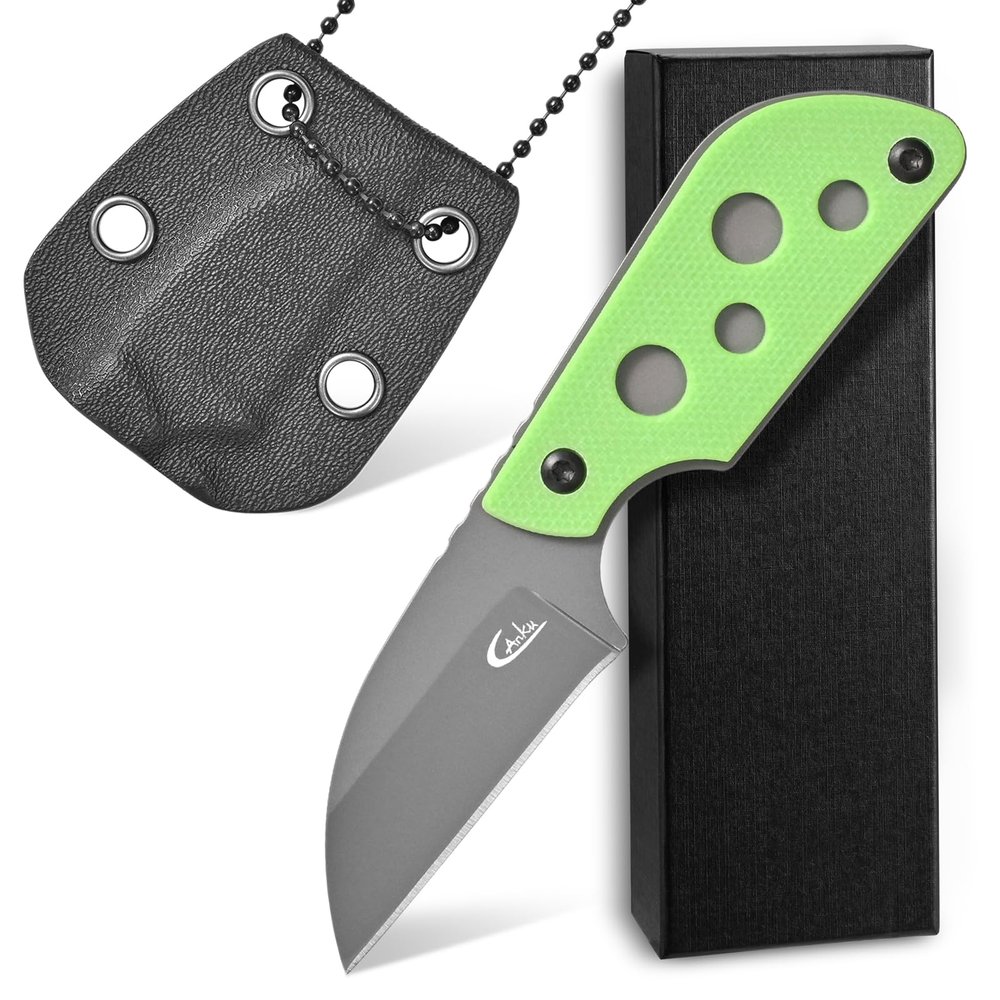 Ccanku C1297 Fixed Blade Knife Neck Knife,9Cr18Mov Blade G10 Handle EDC Tool Knifes for Outdoor, Camping, Hiking, Fishing,Hunting with kydex Sheath (Green)