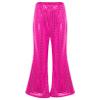Loloda Girls Kids Shiny Metallic High Waisted Flare Pants Solid Color Hip Hop Jazz Streetwear Dancewear Bell Bottoms Hot Pink 3-4 Years view 1