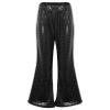 Loloda Girls Kids Shiny Metallic High Waisted Flare Pants Solid Color Hip Hop Jazz Streetwear Dancewear Bell Bottoms Black 13-14 Years view 1