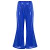 Loloda Girls Kids Shiny Metallic High Waisted Flare Pants Solid Color Hip Hop Jazz Streetwear Dancewear Bell Bottoms Royal Blue 13-14 Years view 1