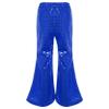 Loloda Girls Kids Shiny Metallic High Waisted Flare Pants Solid Color Hip Hop Jazz Streetwear Dancewear Bell Bottoms Royal Blue 13-14 Years view 2