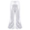 Loloda Girls Kids Shiny Metallic High Waisted Flare Pants Solid Color Hip Hop Jazz Streetwear Dancewear Bell Bottoms Silver 15-16 Years view 1