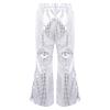 Loloda Girls Kids Shiny Metallic High Waisted Flare Pants Solid Color Hip Hop Jazz Streetwear Dancewear Bell Bottoms Silver 15-16 Years view 2
