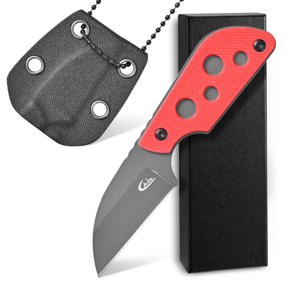 Ccanku C1297 Fixed Blade Knife Neck Knife,9Cr18Mov Blade G10 Handle EDC Tool Knifes for Outdoor, Camping, Hiking, Fishing,Hunting with kydex Sheath (Red)