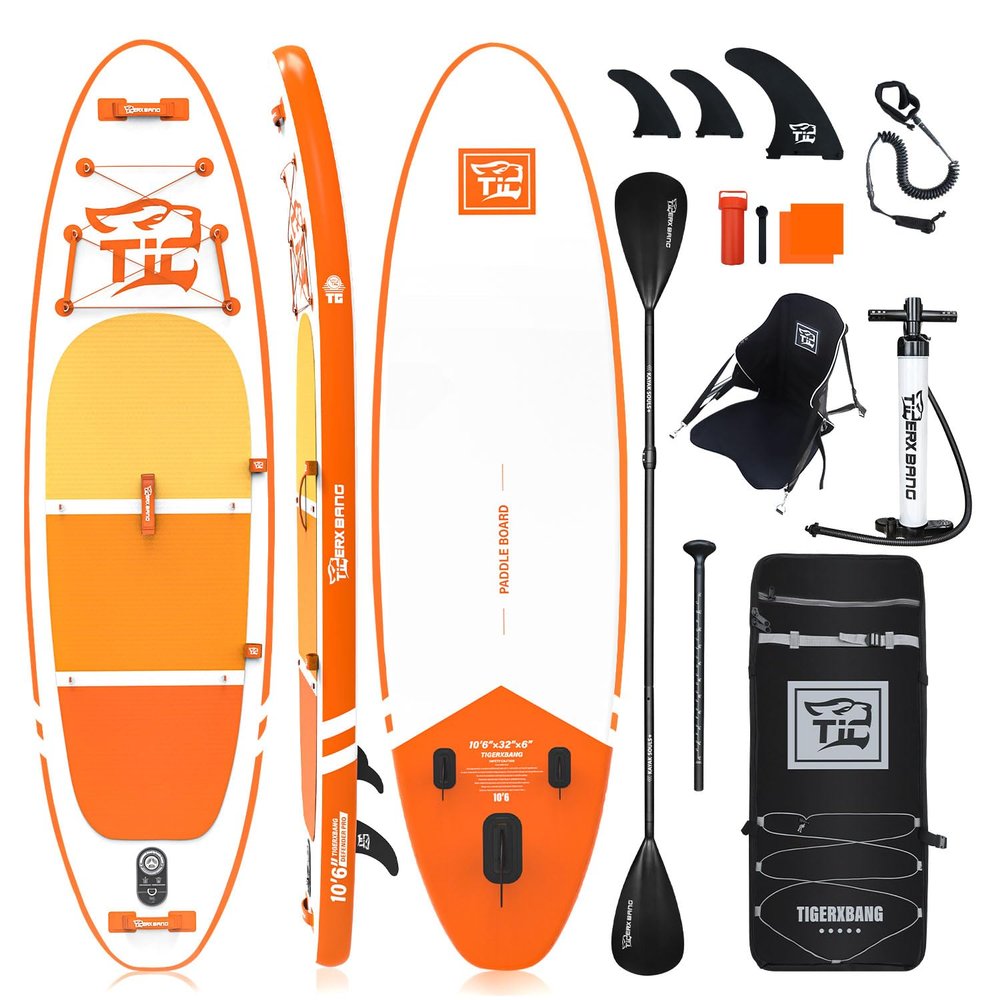 TIGERXBANG DEFENDER-PRO Inflatable Paddle Board, 10'6" x 32" x 6", Orange
