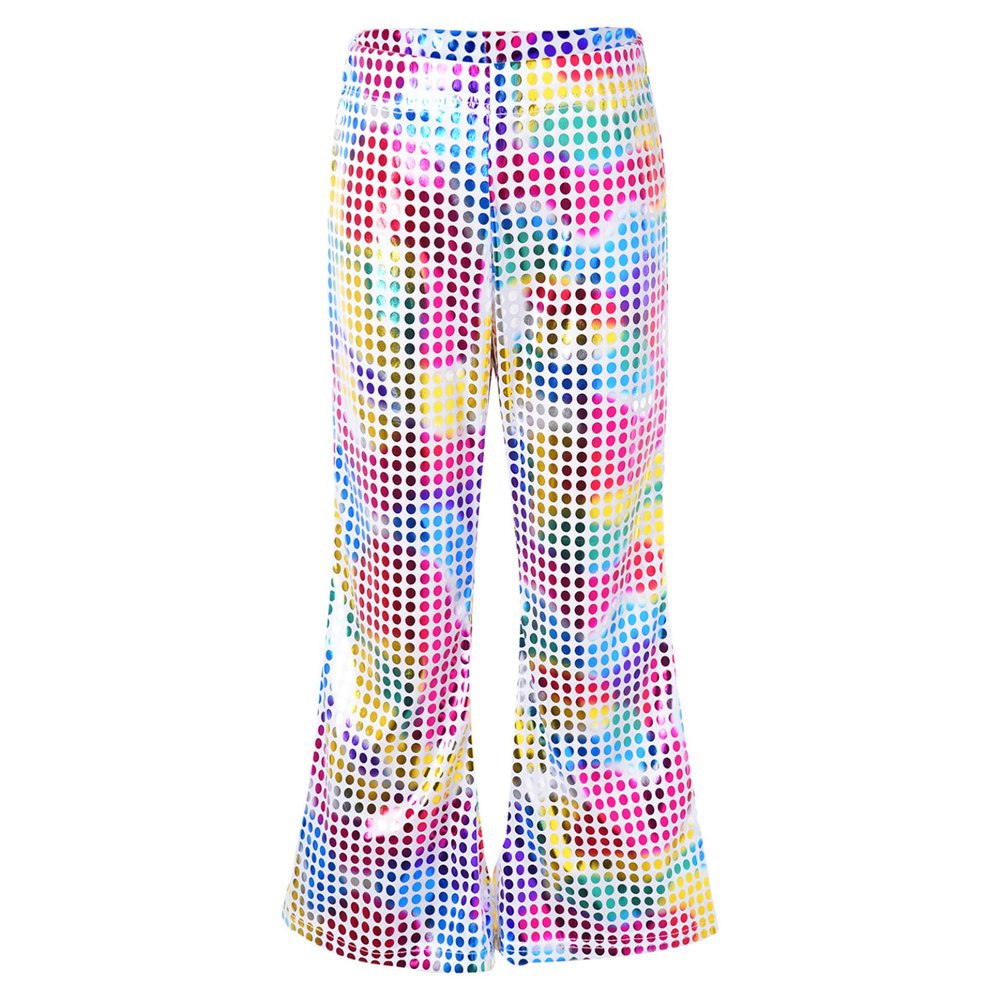 Loloda Girls Kids Shiny Metallic High Waisted Flare Pants Solid Color Hip Hop Jazz Streetwear Dancewear Bell Bottoms Colorful 7-8 Years