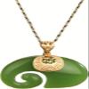 1 Jade Jewelry Elephant Trunk Shape Charm Pendant with Chain Necklace 18K Gold Plated, Green