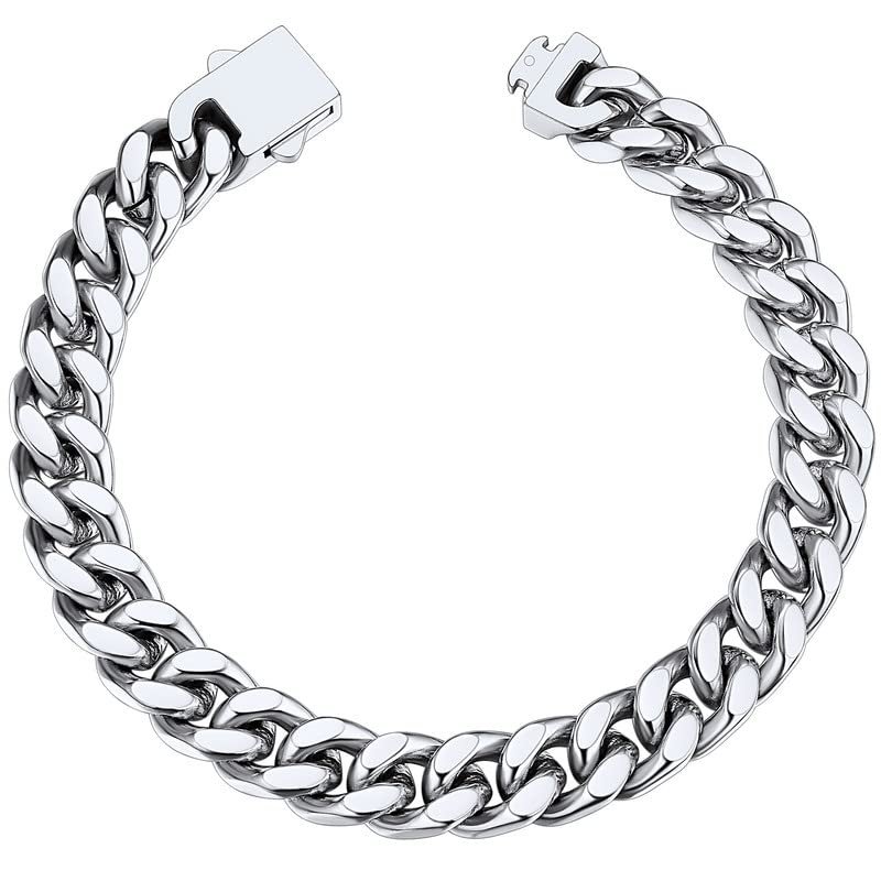 ChainsHouse Stainless Steel Mens Women Chain Bracelet 9mm 23cm Cuban Chain Bracelet