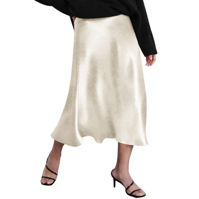 Zeagoo Silk Skirts for Women Jacquard Midi High Waist Skirt Elegant Satin Skirts