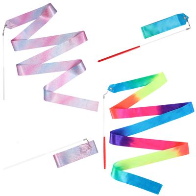KINBOM 2pcs Dance Ribbons, 2m Kids Long Gymnastics Ribbon Twirling Ribbons Dancing Ribbon Streamers for Artistic Dance Training Party, with Ribbon Dancer Wand (Mixed Color+ Sparkling)