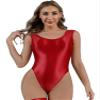 YiZYiF Women's 70D Oil Glossy Shiny Swimsuit High Cut Thong Blackless Dance Leotard Bodysuits Red X-Large view 1