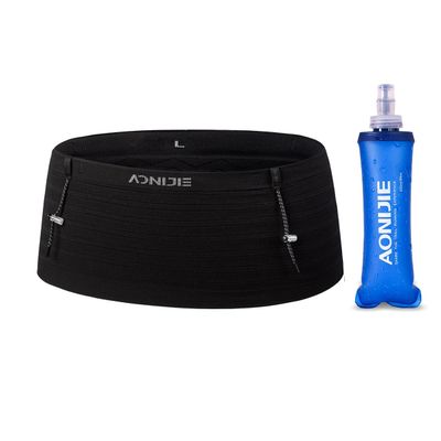 AONIJIE Running Belt with 250ml Soft Flask for Women and Men Lightweight & Non-slip Black Fanny Pack Fits All Size Phones Passport and More (Black with 250ml Soft Flask, XL)