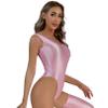 YiZYiF Women's 70D Oil Glossy Shiny Swimsuit High Cut Thong Blackless Dance Leotard Bodysuits Pink X-Large view 4