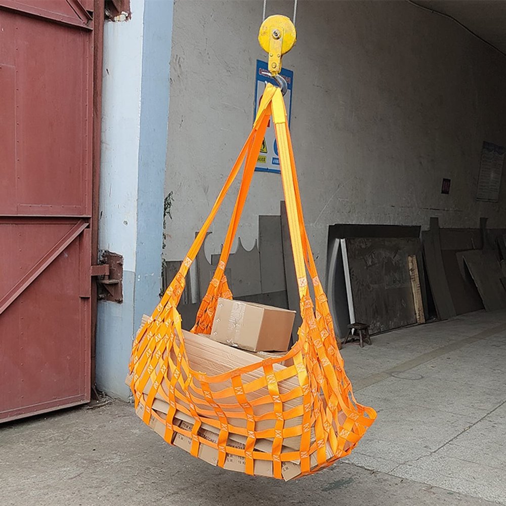 Flat Nylon Sling Hoisting Net - Heavy Duty Lifting Cargo Nets, Safety Lifting Net Straps, Heavy Duty Loading And Unloading Cargo Hoisting Net, Polyester Bungee Net, Climbing Protection Net ( Size : 1.