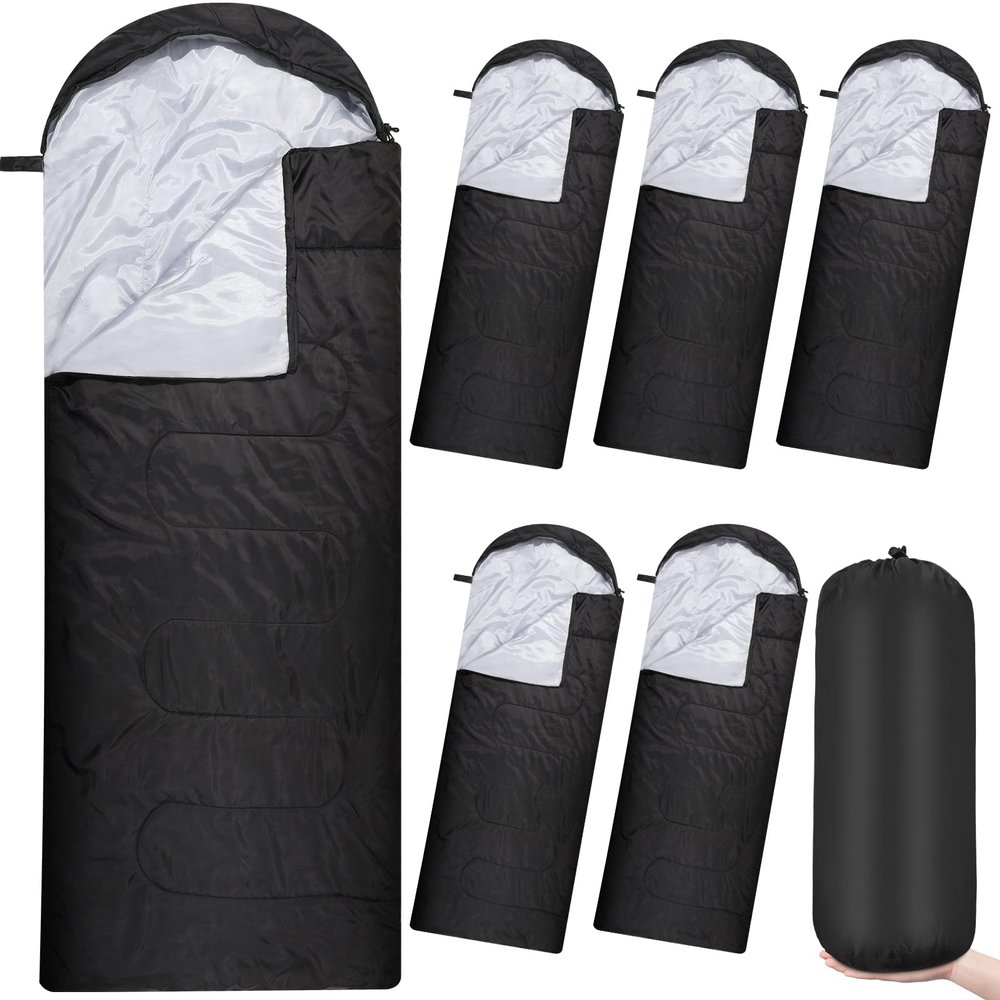 Macarrie 6 Pack Bulk Sleeping Bags for Homeless Donation, 0 Degree Waterproof Sleeping Bags with Compression Sack for Adults Winter Cold Weather Care Camping Hiking Emergency(Black)