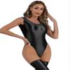 YiZYiF Women's 70D Oil Glossy Shiny Swimsuit High Cut Thong Blackless Dance Leotard Bodysuits Black X-Large view 1