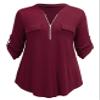 a.Jesdani Women's Plus Size Tops Zip Front V-Neck 3/4 Sleeve Tunic Casual Top Wine Red 4X view 4