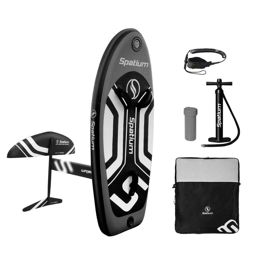 Spatium Unpowered Hydrofoil Boards Inflatable Foil Board Foiling Surfing with F200 Foil Boarding Without Motor,Dark Grey 145L Hydro Foil Board with F200 Foil