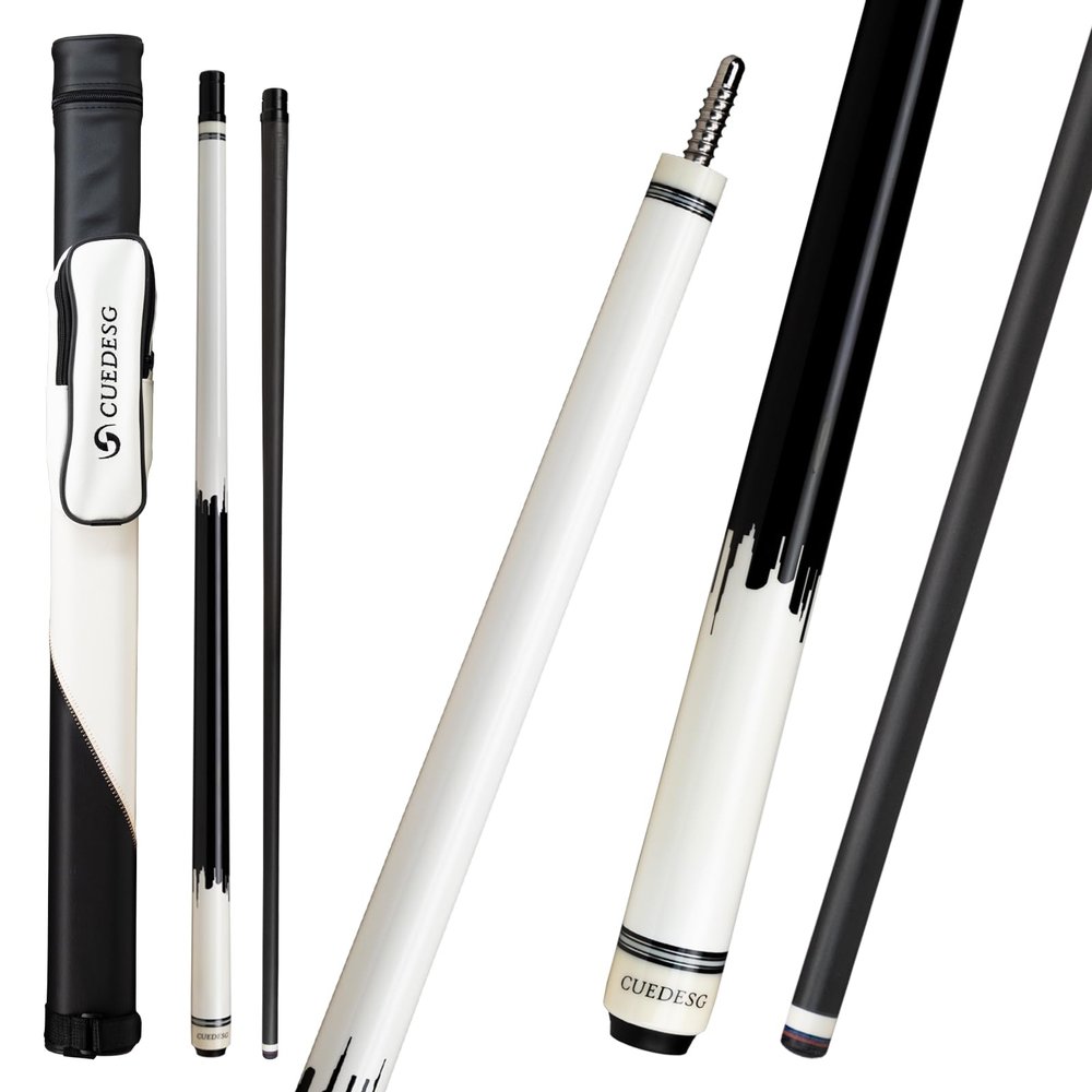 CUEDESG Carbon Fiber Pool Cue Stick 10.5mm/11.8mm/12.5mm,Low Deflection Pool Stick,Professional Cue Stick with Case (White-12.5mm)