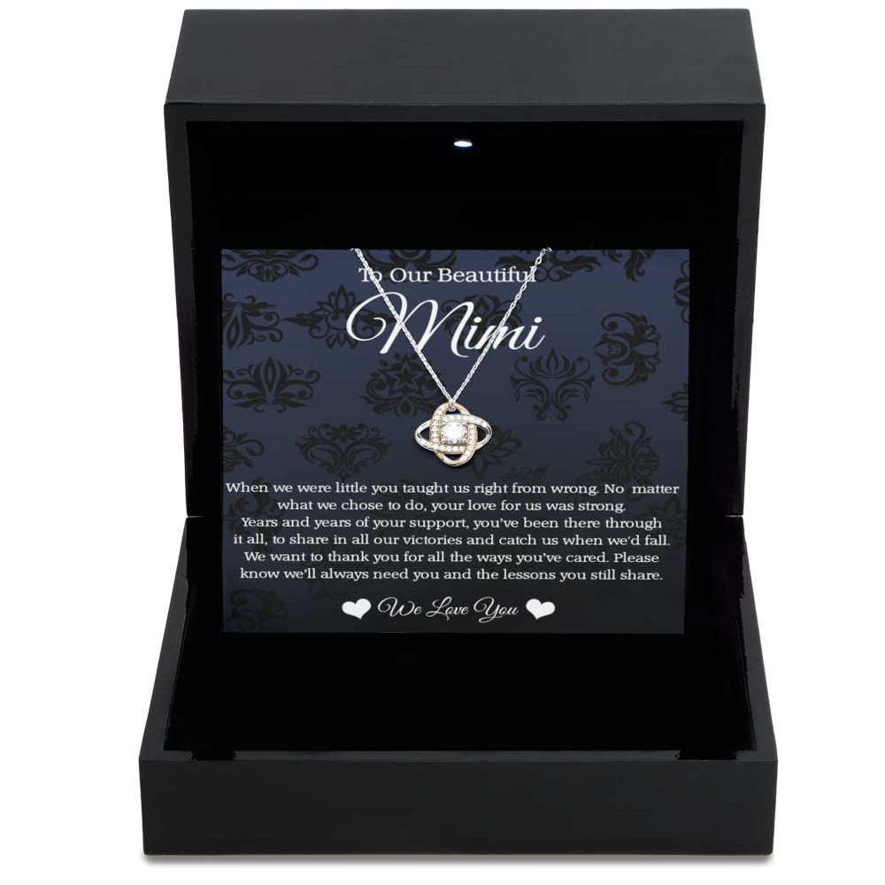 Love Knot Rose Gold Necklace Luxury Box to Our Mimi Necklace from Grandkids Mimi Grandma Jewelry Gift to Mimi from Grandkids Grandchildren