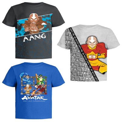 Avatar The Last Airbender Graphic T-Shirts 3 Pack for Boys 8 Bk/Gy/Bl SS Black/Grey/Blue