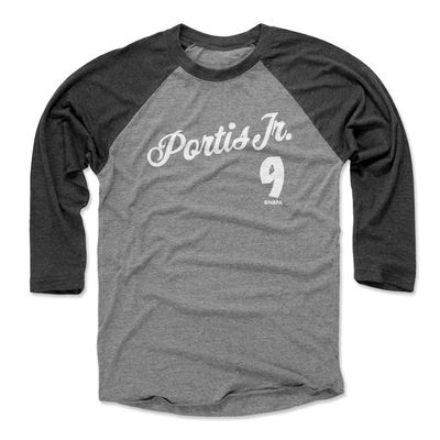500 LEVEL Bobby Portis 3/4 Sleeve T-Shirt (Baseball Tee, XXX-Large, Black/Heather Gray) - Bobby Portis Milwaukee Script WHT