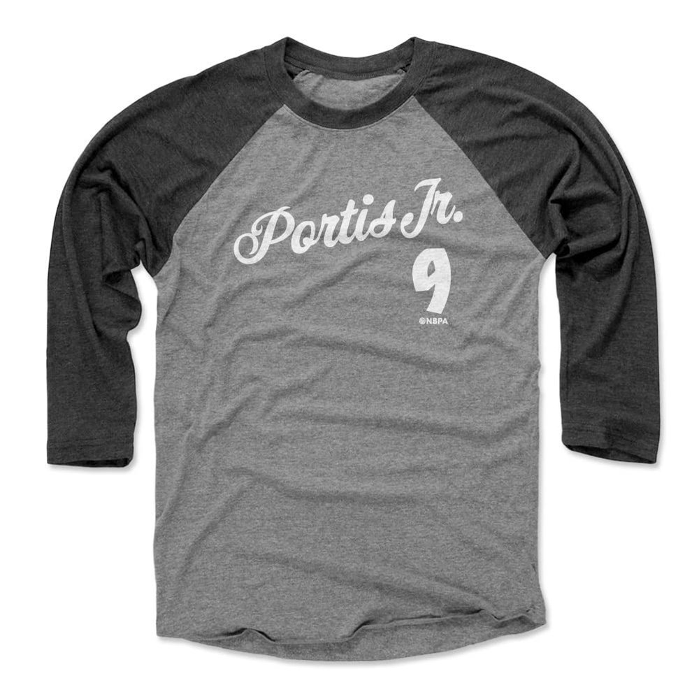 500 LEVEL Bobby Portis 3/4 Sleeve T-Shirt (Baseball Tee, XXX-Large, Black/Heather Gray) - Bobby Portis Milwaukee Script WHT