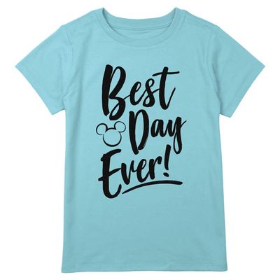 Disney Plus Girls Classic Mickey Best Day Short Sleeve Tee Shirt, Blue, X-Large Plus