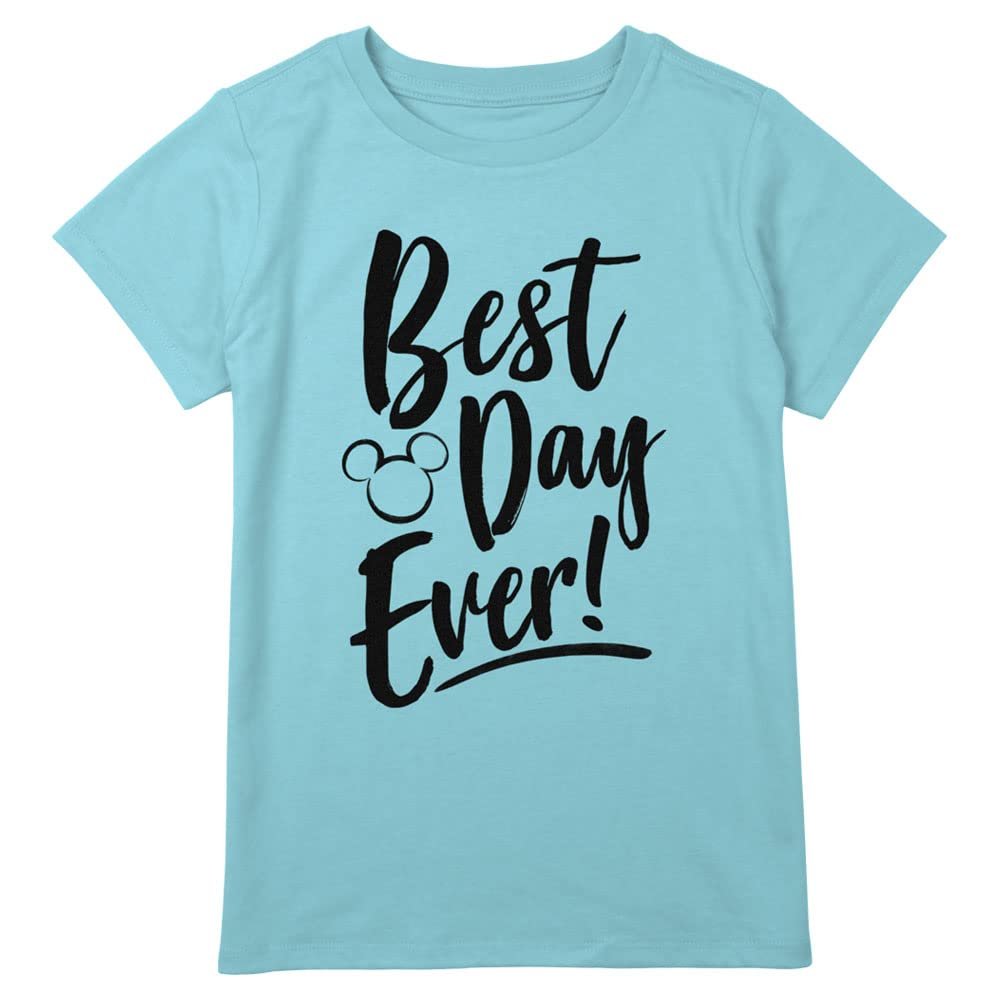Disney Plus Girls Classic Mickey Best Day Short Sleeve Tee Shirt, Blue, X-Large Plus